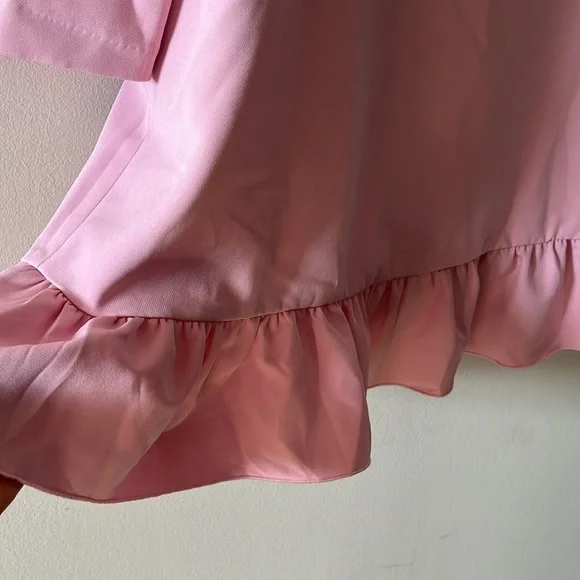 ZARA Bubblegum Pink Ruffle Hem & Shoulders Mini Dress Long Sleeve Sz L - Picture 11 of 16